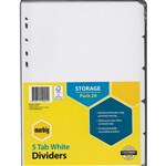MARBIG DIVIDER MANILLA 5TAB A4 WHITE PACK 20