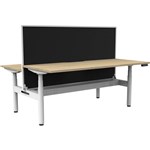 RAPIDLINE HALO PLUS DOUBLE SIDED WORKSTATION WITH SCREEN AND CABLE TRAY 1800MM NATURAL OAK TOP  WHITE FRAME  BLACK SCREEN