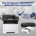 KYOCERA MA4000WIFX WIRELESS MONO LASER MULTIFUNCTION PRINTER BLACK WITH BONUS PF1100 PAPER TRAY AND BONUS TK1274 TONER