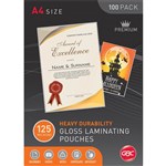 GBC LAMINATING POUCH GLOSS 125 MICRON A4 CLEAR PACK 100