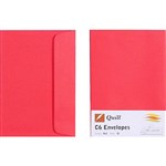QUILL C6 COLOURED ENVELOPES PLAINFACE STRIP SEAL 80GSM 114 X 162MM RED PACK 25