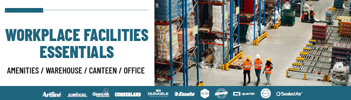 3 people walking in a warehouse